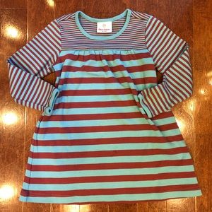 Hanna Andersson Teal/Brown stripe dress * Size 3-5